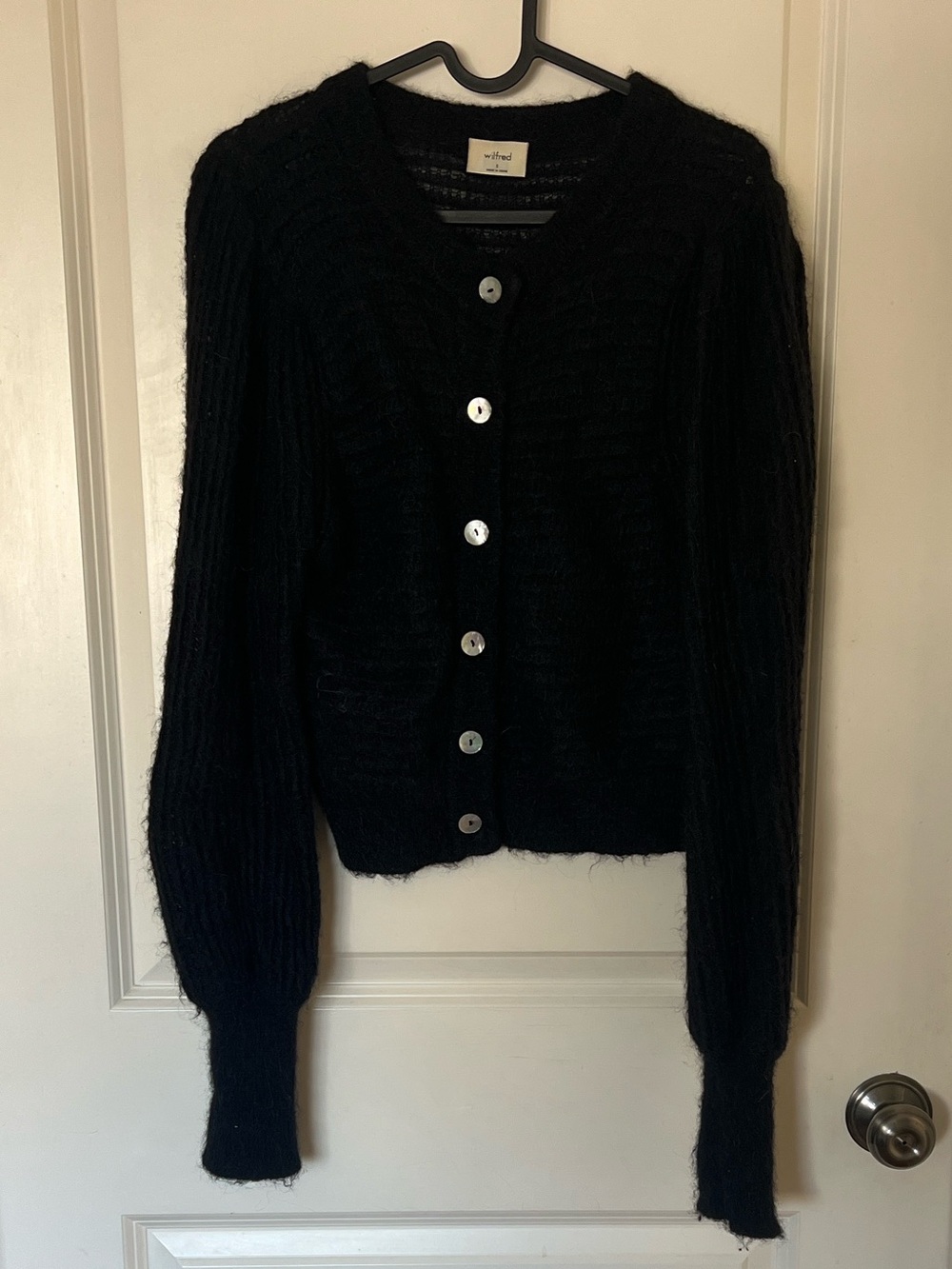 Black Button Up Wilfred Mohair/Alpaca Knit Cardigan